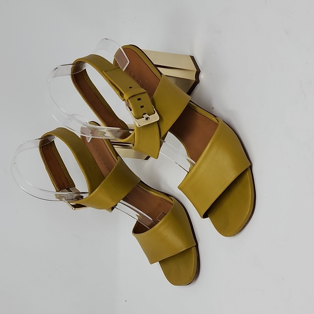 Clergerie Yellow Green Leather Ankle Strap Heels Size 39.5